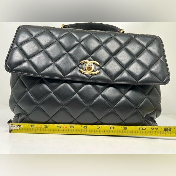 Chanel Large Trendy Top Handle Black Quilted Shoulder Hand Bag Gold Hardware - Picture 13 of 16